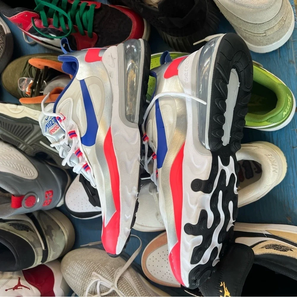Nike Air Max 270 React in Red, Blue, and White